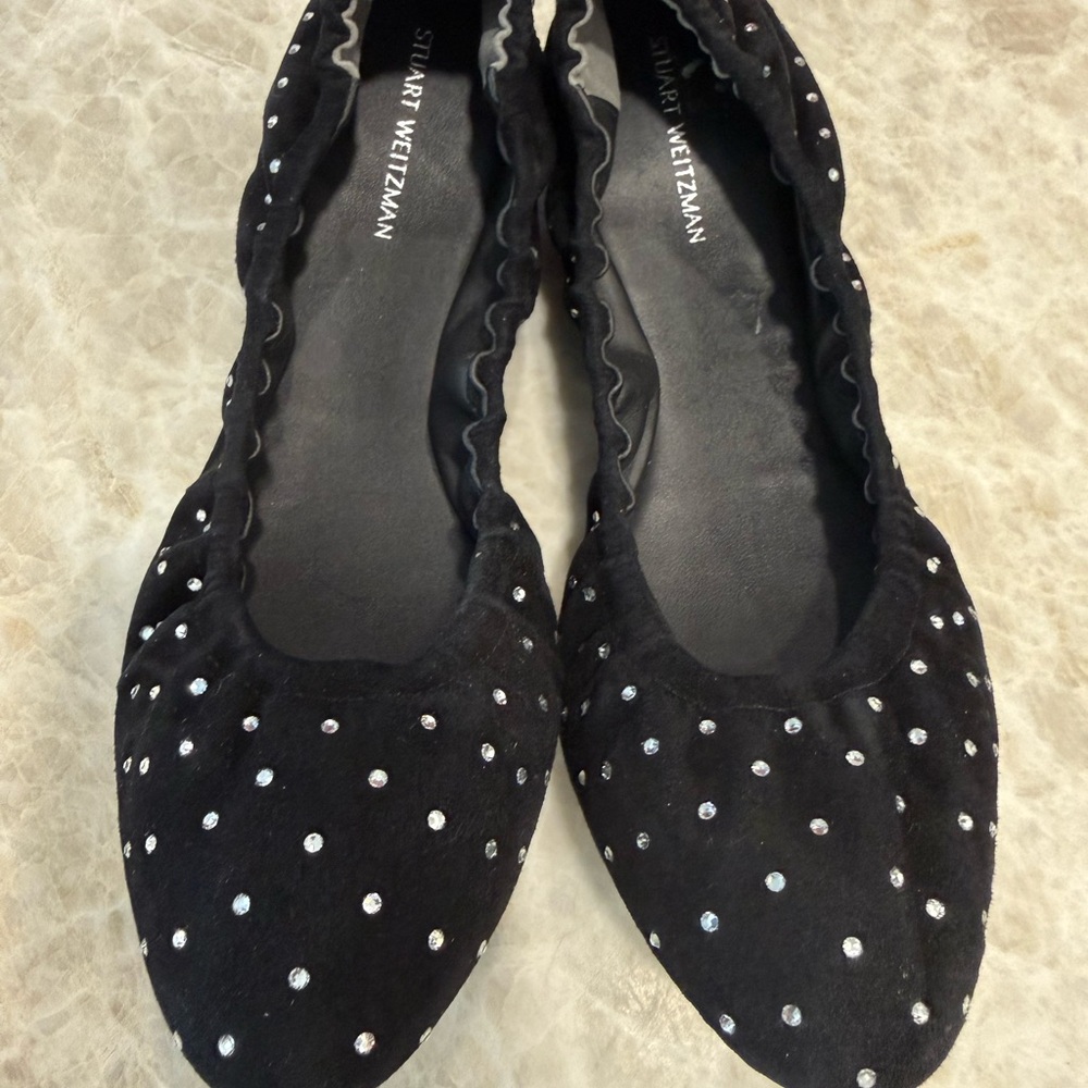 Stuart Weitzman Black Crystal Ballet Flats-Size 9
